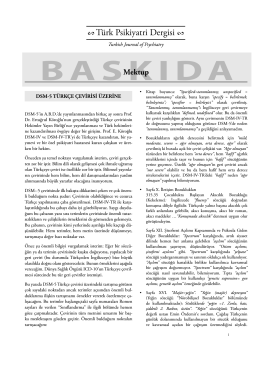 BASKIDA Mektup - Türk Psikiyatri Dergisi