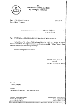 Tüm Anadolu İmam Hatip Lisesi Müdürlüklerine