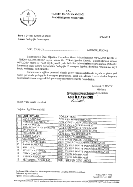 İlçe Milli Eğitim Müdürlüğü Yazısı - tarsus ilçe millî eğitim müdürlüğü