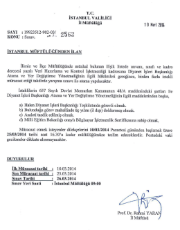 (VHKİ.) M&uuml;nhal Kadro Sınav İlanı