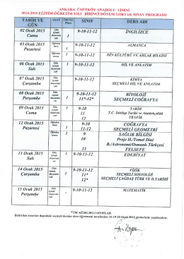 2014-2015 eğitim-&ouml;ğretim yılı birinci d&ouml;nem 3.ortak sınav proğramı