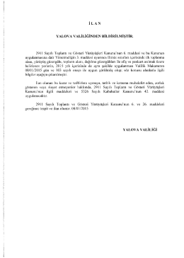 İLAN YALOVA vALİLİĞİNDEN BİLDİRİLMİŞTİR.
