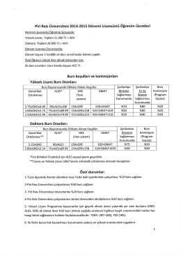 Piri Reis Üniversitesi 2014-2015 Dönemi Lisansüstü Öğrenim Ücretleri