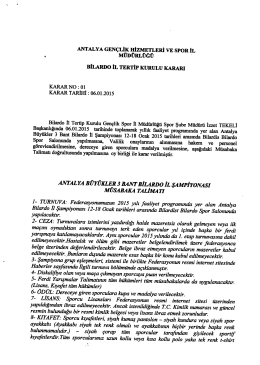 12-18 Ocak 2015 Bilardo Şampiyonası