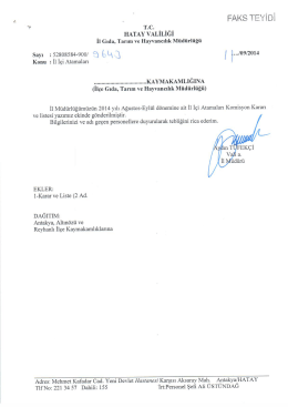 FAKS TEYIDİ - Hatay İl Gıda Tarım ve Hayvancılık M&uuml;d&uuml;rl&uuml;ğ&uuml;