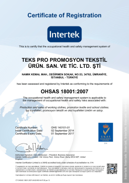 Certificate of Registration - Teks-Pro Promosyon Tekstil Ürünleri San