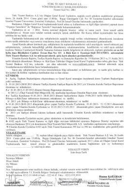 __ TURK TİCARET BANKAsı Aş. - Türk Ticaret Bankası A.Ş.