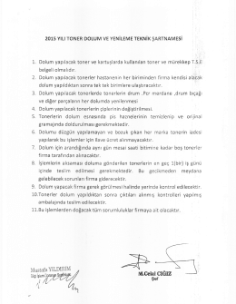 2015 YıLı TONER DOLUM vE YENİLEME TEKNİK şARTNAıvıEsi