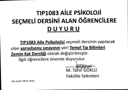 TIP1083 Aile Psikoloji Seçmeli Dersini Alan Öğrencilere Duyuru
