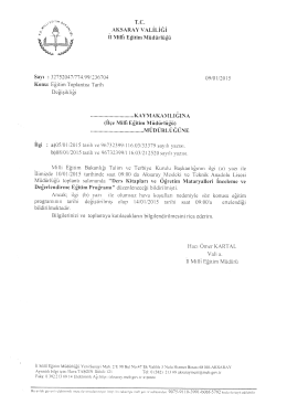 "LC, AKSARAY vALiLiĞi iı Mim Eğiiim M&uuml;d&uuml;rl&uuml;ğ&uuml;