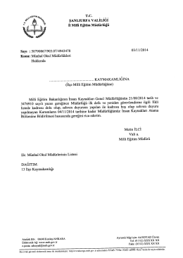 T.c. ŞANLIURFA VALİLİĞİ ıı Miııi Eğitim M&uuml;d&uuml;rl&uuml;ğ&uuml;