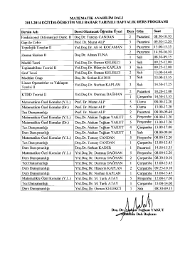 MATEMATİK ANABİLİM DALI 2013-2014 EĞİTİM