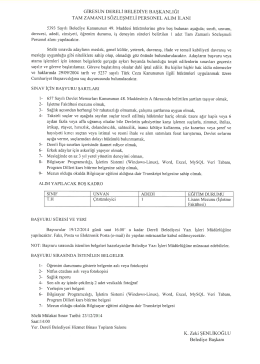 GİRESUN DERELİ BELEDİYE BAŞKANLIĞI TAM zAMANLİ