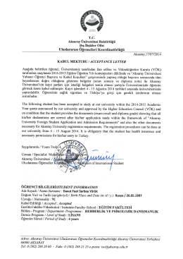 Davut Fazıl Sarbay Y&ouml;r&uuml;k - Aksaray &Uuml;niversitesi Dış İlişkiler