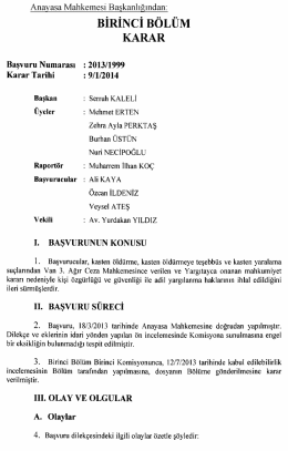 Anayasa Mahkemesinin 9/1/2014 Tarihli ve 2013
