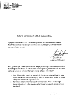 ardahan mv ensar &ouml;ğ&uuml;t`&uuml;n gıda ve tarım bakanından s&ouml;zl&uuml; sorusu