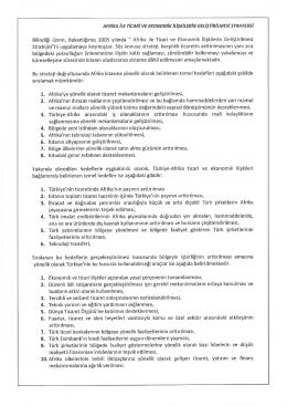 Afrika ile Ticari ve Ekonomik İlişkilerin Geliştirilmesi Stratejisi