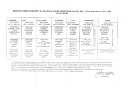 2014-2015 Elazığ Anadolu Lisesi Spor Salonu Kullanım Durumu
