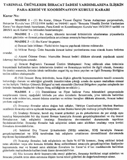TARIMSAL ÜRÜNLERDE İHRACAT İADESİ