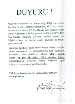 DUYURU l - Van İl Sağlık M&uuml;d&uuml;rl&uuml;ğ&uuml;