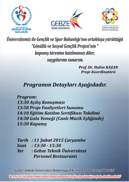 G&ouml;n&uuml;ll&uuml; ve Sosyal Gen&ccedil;lik Projesinin Kapanış T&ouml;reni Davetiyesi