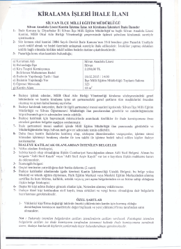 İhale İlan Metni - Silvan İl&ccedil;e Milli Eğitim M&uuml;d&uuml;rl&uuml;ğ&uuml;