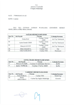2015 yılı Ceyhan Lojman Puanlama Listesinin Hizmet Sınıflarına