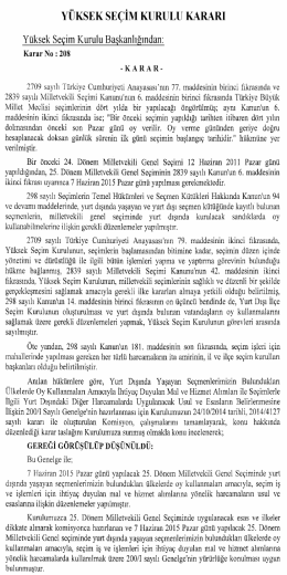 Yüksek Seçim Kurulunun 18/2/2015 Tarihli ve 208