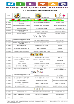 02.03.2015–31.03.2015 tarihleri arası yemek listesi