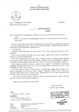 Müdürlüğümüzün konuyla ilgili yazısı için tıklayınız.