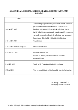 ADANA İLİ AİLE HEKİMLİĞİ 2015/3. EK YERLEŞTİRME UYGULAMA