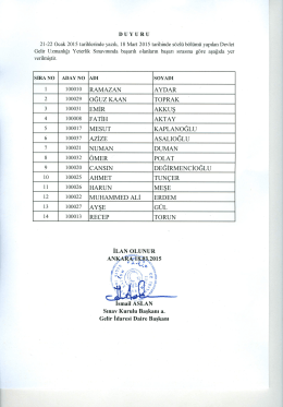 DUYURU 21-22 Ocak 2015 tarihlerinde yazılı, 18 Mart 2015