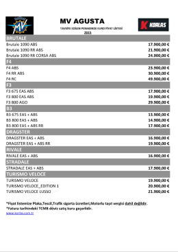 MV Agusta 2015 yılı motosiklet fiyatları