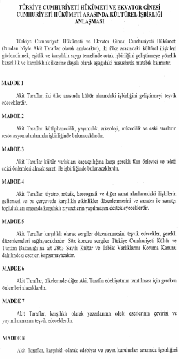 TÜRKİYE CUıyıHıiRiyErİ _HÜKÜMETİ vE EKvATon