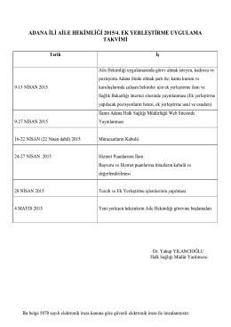 ADANA İLİ AİLE HEKİMLİĞİ 2015/4. EK YERLEŞTİRME UYGULAMA