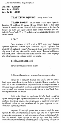 2014/139, K: 2015/36 Sayılı Kararı