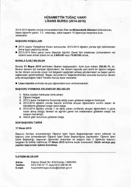 H&uuml;sAMETTİN TuĞA&ccedil; vAKFı LısANs BuRsu (2014-2015)