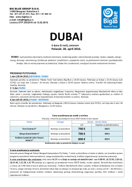 Dubai 28.04.2016 - Turistička agencija Big Blue - Cenovnici