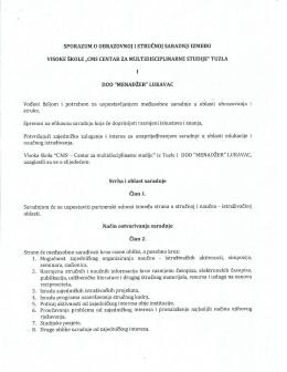 Sporazum o obrazovnoj i stručnoj saradnji sa "Menadžer"