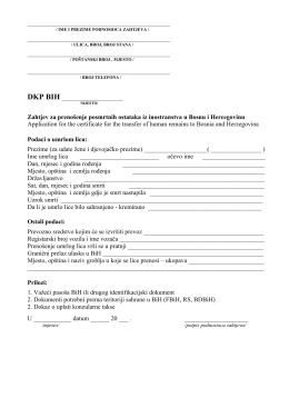 Zahtjev za prenošenje posmrtnih ostataka iz inostranstva u Bosnu i