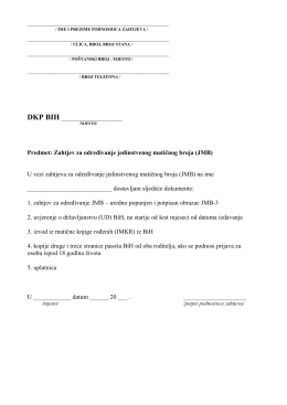 Predmet: Zahtjev za određivanje jedinstvenog matičnog broja (JMB