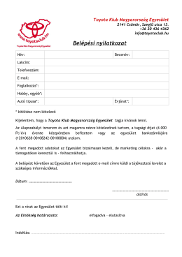 Belépési nyilatkozat - Toyota Klub Magyarország Egyesület