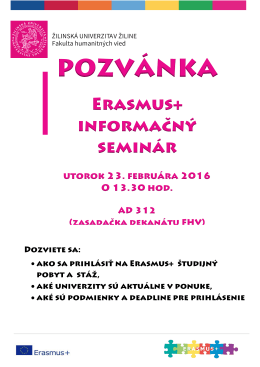 Pozvánka na informačný seminár Erasmus+