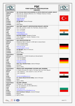 FIRST QUALITY CERTIFICATION (GROUP)