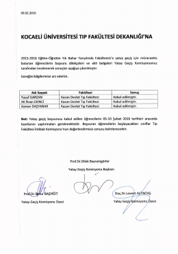 2015-2016 Eğitim-Öğretim Yılı Bahar Yarıyılı Yatay Geçiş Başvuru