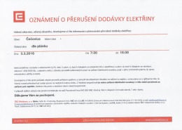 POZOR - Vypnutí elektřiny v Čečovicích 3.3.2016