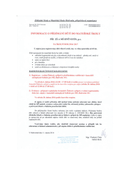 Informace o z&aacute;pisu do M&Scaron; 2016 - Z&aacute;kladn&iacute; &scaron;kola a Mateřsk&aacute; &scaron;kola