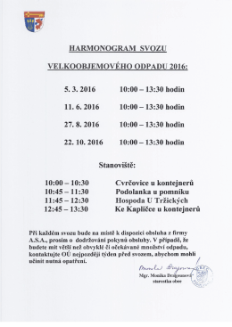 harmonogram svozu velkoobjemov&eacute;ho odpadu 2016