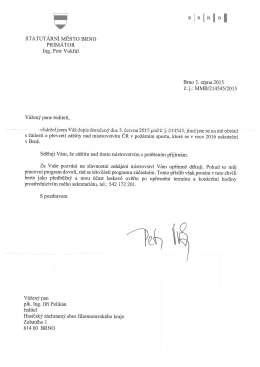 Záštita primátora statutárního města Brna nad mistrostvím ČR v