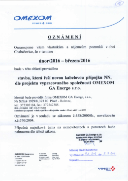 OMEXOM - oznámení provádění stavby nové přípojky NN